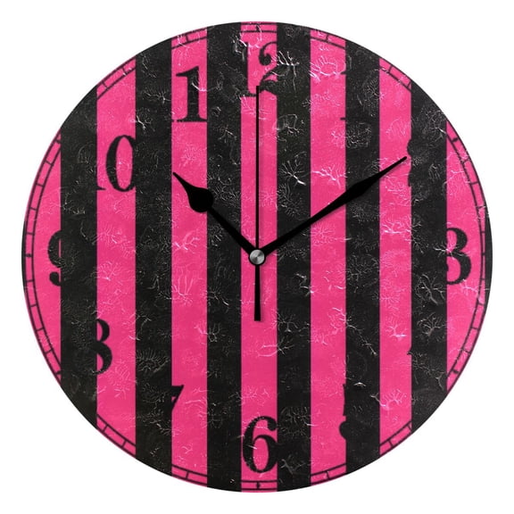 Pink and Black Stripe Pattern Silent Wall Clock 10" Non-Ticking Battery Clock