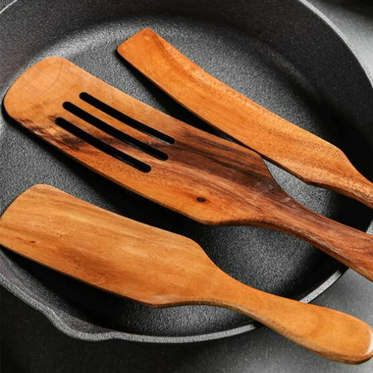 Spurtle Spatula Spoon Kitchen Cooking Utensil - Premium Wood 5pc Set -  Natural Teak Wood Machine Washable - Non Stick Wooden Cookware Spatula Spoon