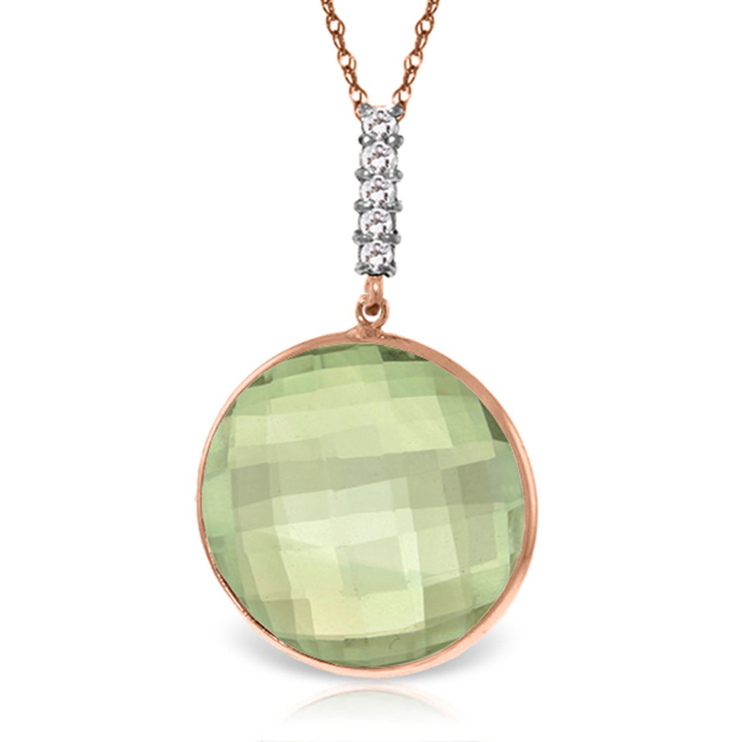 Galaxy Gold 14K Solid Gold Natural Diamond & Green Amethyst Checkerboard Pendant Necklace for Women - Rose Gold Fine Jewelry