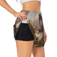 thumbnail image 1 of Balery Three Horses Oil Painting Pantalones cortos deportivos para mujer con forro y dos bolsillos, elásticos, para entrenamiento, gimnasio, yoga-Medium, 1 of 7