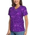 thumbnail image 2 of Vsdgher Purple Glitter Women Shirts V Neck Short Sleeve Tops T-Shirt Basic Tees, S to 3XLLarge, 2 of 5