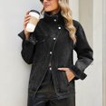 thumbnail image 6 of Women's Oversized Denim Jacket Stand Collar Asymmetric Button Long Sleeve Casual Jean Coat Vintage Washed Street Outerwear with Pockets Dark Gray, 6 of 7