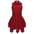 thumbnail image 3 of RUNQHUI Kids Girls Figure Ice Skating Leotard Dress Mesh Splice Rhinestone Roller Skating Dance Burgundy 8, 3 of 7