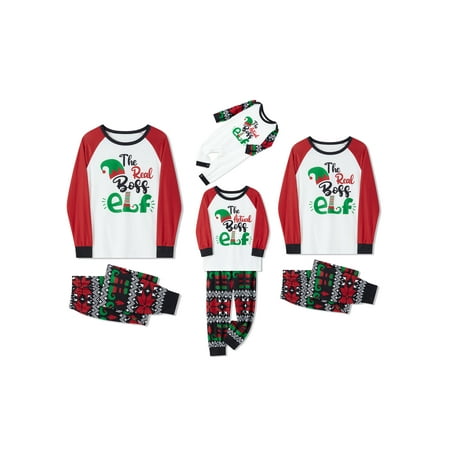 

Ma&Baby Family Matching Christmas Pajamas Sets Long Sleeve Christmas Hat Print Elf Pjs Set