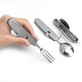 thumbnail image 5 of 4 in 1 Multifunctional Outdoor Tableware Stainless Steel Foldable Fork Spoon Knife Picnic Camping Hiking Travelling Dinnerware Silver, 5 of 5