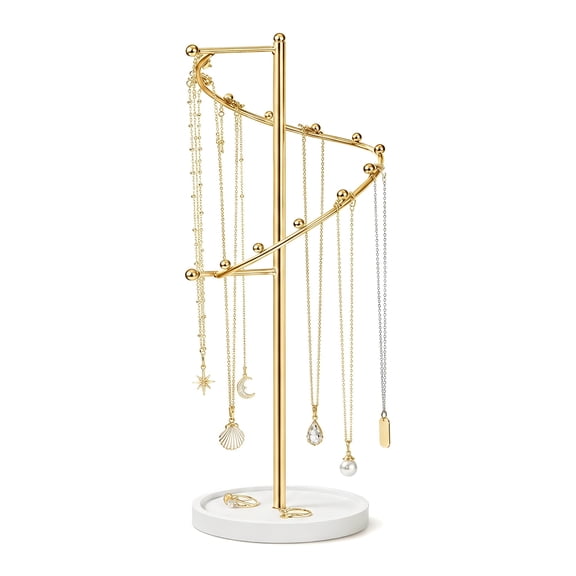 Gold Jewelry Holder Stand, Jewelry Tree Necklace Holder Organizer with Rotating Spiral Design, Necklace Stand Display Rack for Necklaces Bracelets Rings, Vanity Bedroom Gift for Women