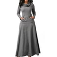 thumbnail image 1 of Vestidos largos lisos con bolsillos y manga larga para mujer, 1 of 5