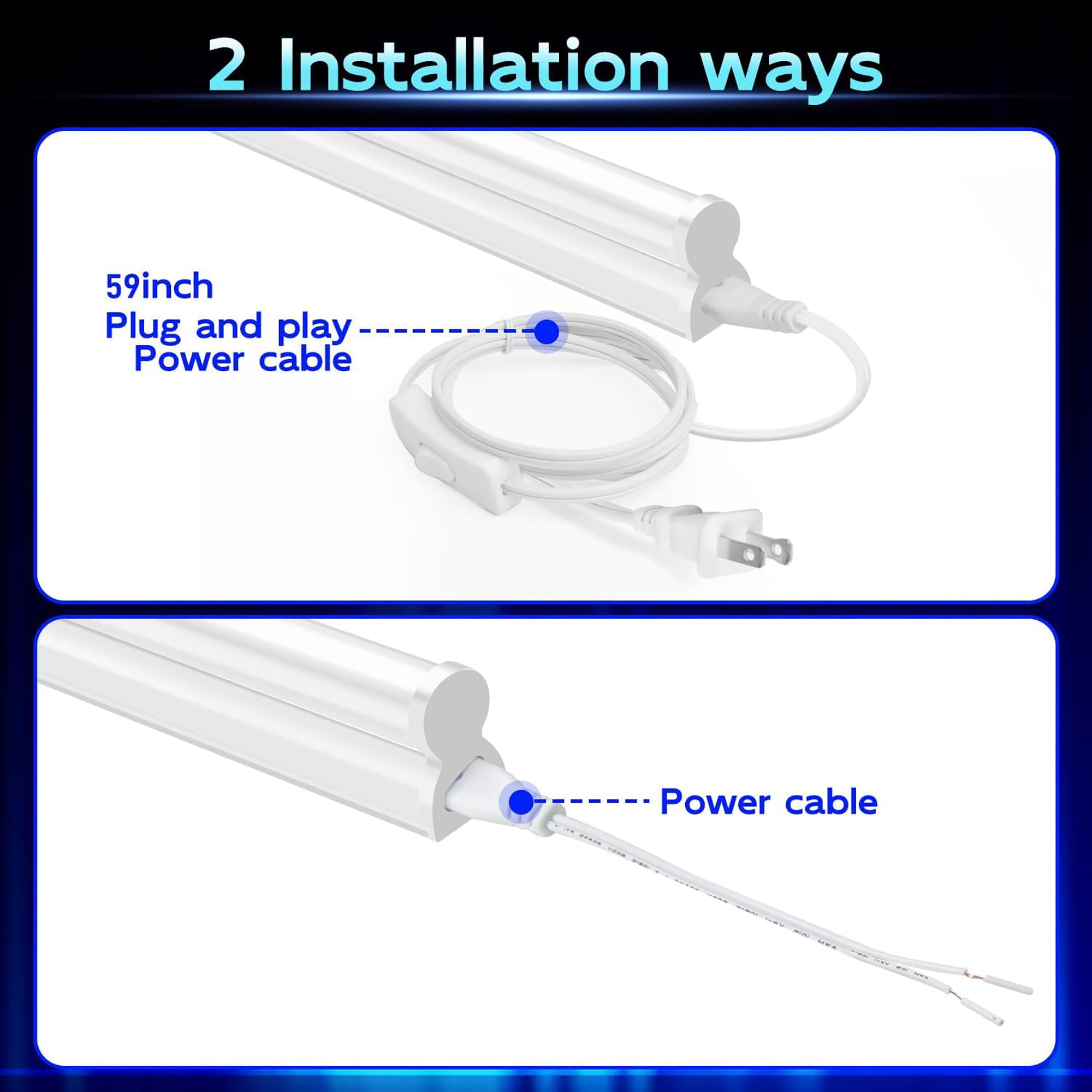 Hlite 6-Pack T5 LED Shop Light, 4FT 22W 2200LM 6500K Daylight, Plug in/Hardwire, Linkable Utility Light for Garage, Warehouse, Workshop, Under Cabinet