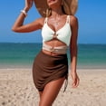 thumbnail image 4 of BOBOGOJP Women's Mesh One Piece Swimdress Swimsuit Tummy Control V Neck U Ring Bathing Suit Drawstring Sarong Swimwear Coffee for Size S, 4 of 7