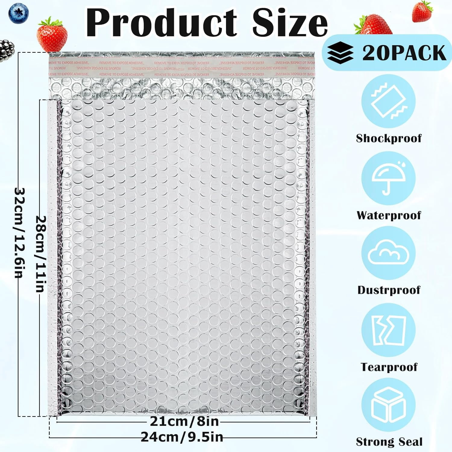 20 Pack Thermal Bubble Mailer,8 x 11" Metallic Bubble Mailers,Self Seal Cool Bubble Mailers,Foil Mailing Envelopes, Waterproof Padded Envelopes,Insulated Shipping Bags for Cold Shipping