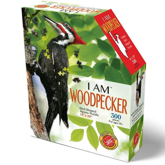 Madd Capp WOODPECKER 300 Piece Jigsaw Puzzle For Ages 10 and up - 6019 - Unique-Shaped Border, Challenging Random Cut, Five-Sided Box Fits on Bookshelf, Includes Educational Madd Capp Fun Facts