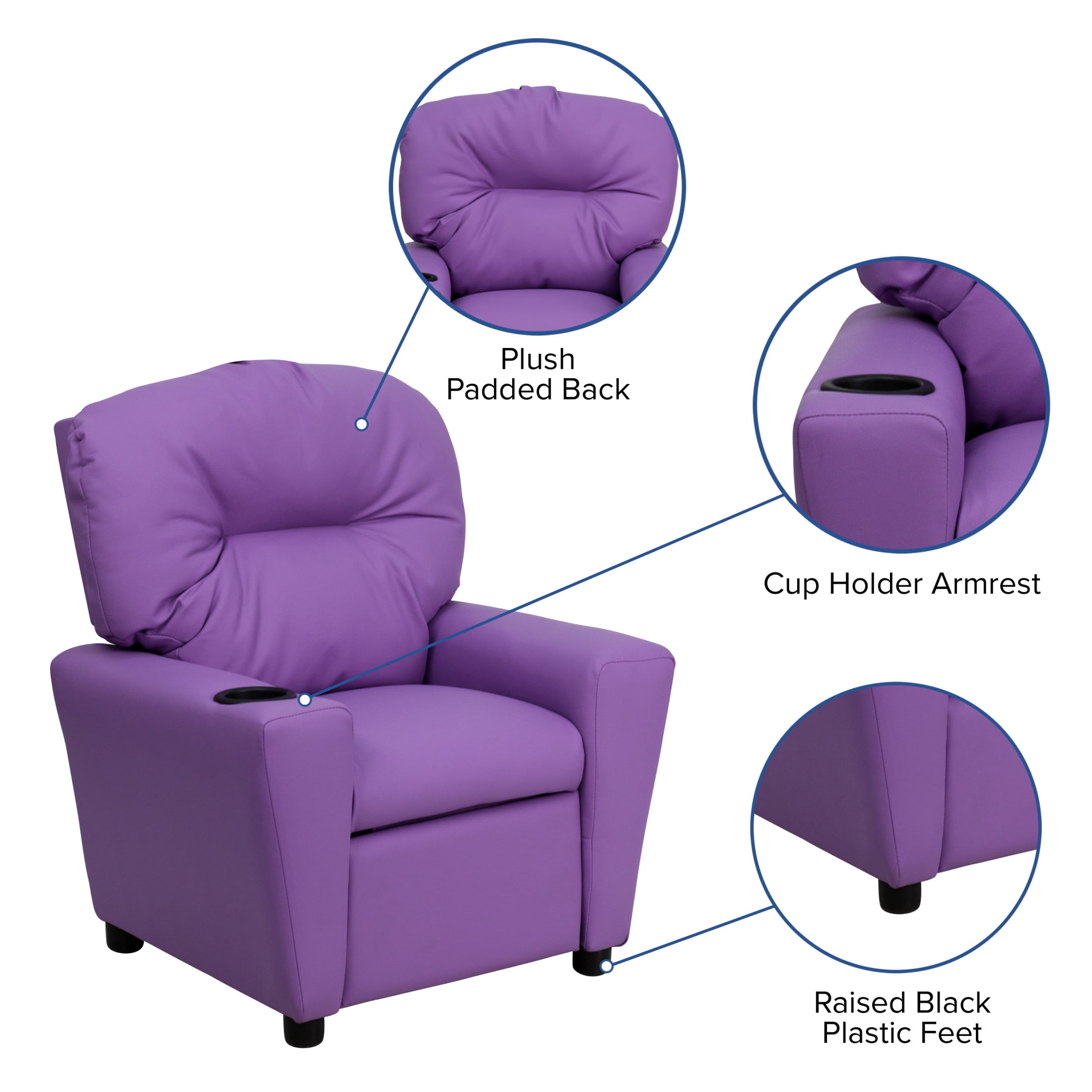 Flash Furniture Chandler Contemporary Lavender Vinyl Kids Recliner with Cup Holder