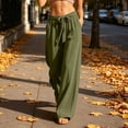 thumbnail image 5 of Women's Summer Cotton‑Linen Harem Pants Solid‑Color Drawstring Elastic Waist Loose Casual Long Trousers with Side Pockets Army Green XL(XL), 5 of 6