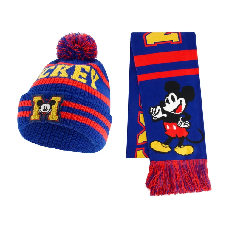 Disney Beanie Scarf Set Unisex OS Black Rainbow Mickey Mouse Pom Pom Tassel Knit Disney Mickey Mouse Red/ Black Beanie Pom Pom w/ Tassels One  main image 4