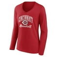 thumbnail image 2 of Women's Red Cincinnati Reds Victory Script Long Sleeve V-Neck T-Shirt, 2 of 3