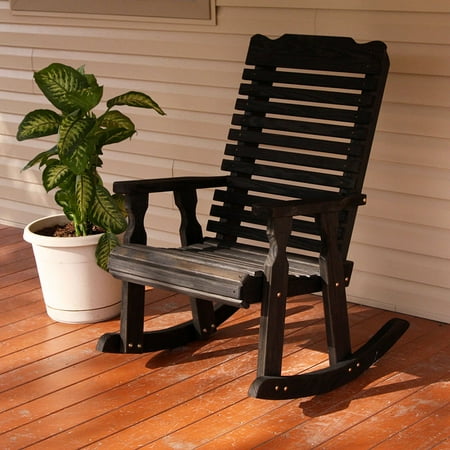 Amish Heavy Duty 600 Lb Classic Pressure Treated Rocking Chair (Semi-Solid Black Stain)