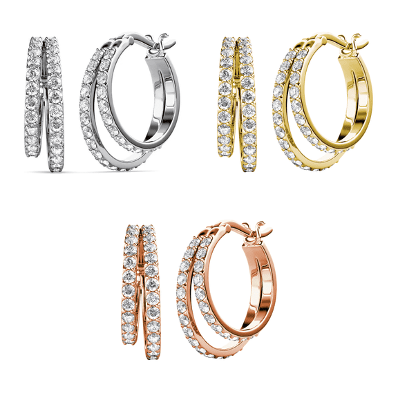 Cate & Chloe Pack of 3 - Corina 18k Gold Plated 20mm Hoop Earrings with Swarovski Crystals Gift for Women