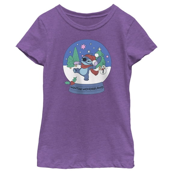 Girl's Lilo & Stitch Winter Wonderland Stitch Graphic Tee Purple Berry Large
