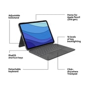 Logitech Combo Touch Backlit Keyboard Case with Trackpad for Pad Pro 11-inch (1st, 2nd, 3rd, 4th gen - 2018, 2020, 2021, 2022) - Oxford Gray