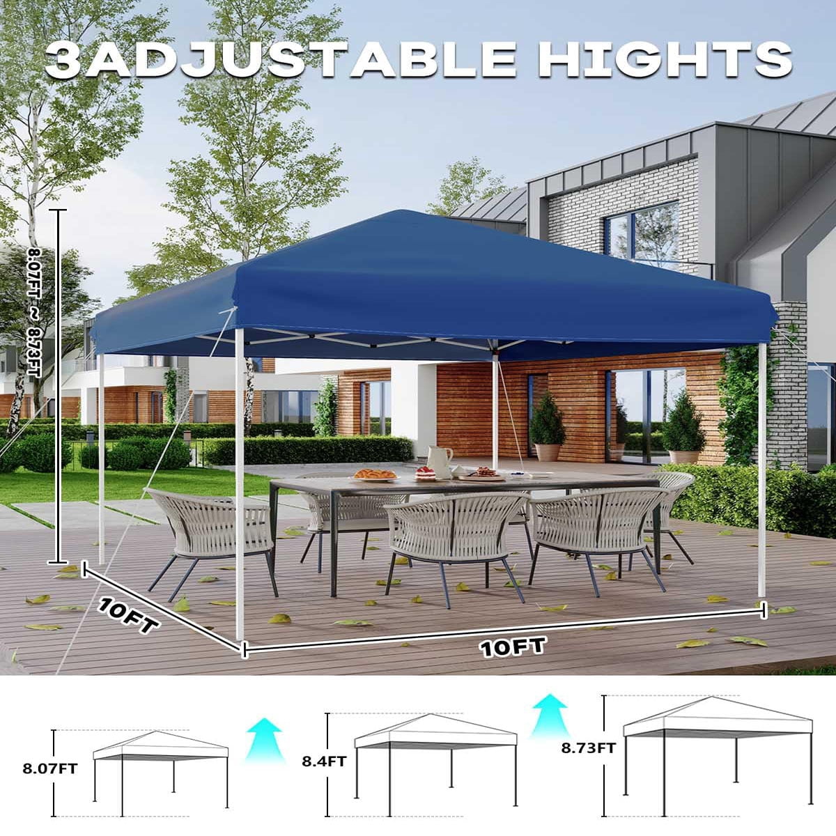 Soonbuy 10x10 Pop Up Canopy with 3 Sidewalls,Easy Up Camping Tent with One Button Push Setup - 1 Roller Bag, 3 Adjustable Height, 4 Weight Bags for Deck, Garden, Sports, Beach, Party