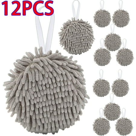 

Skycarper 12PCS Soft and Absorbent Chenille Hand Towel (6.7ft) Quick Dry Hand Bath Towel Looped Bath Hand Towels Wash/Dry Hanging Kitchen Hand Towels Grey