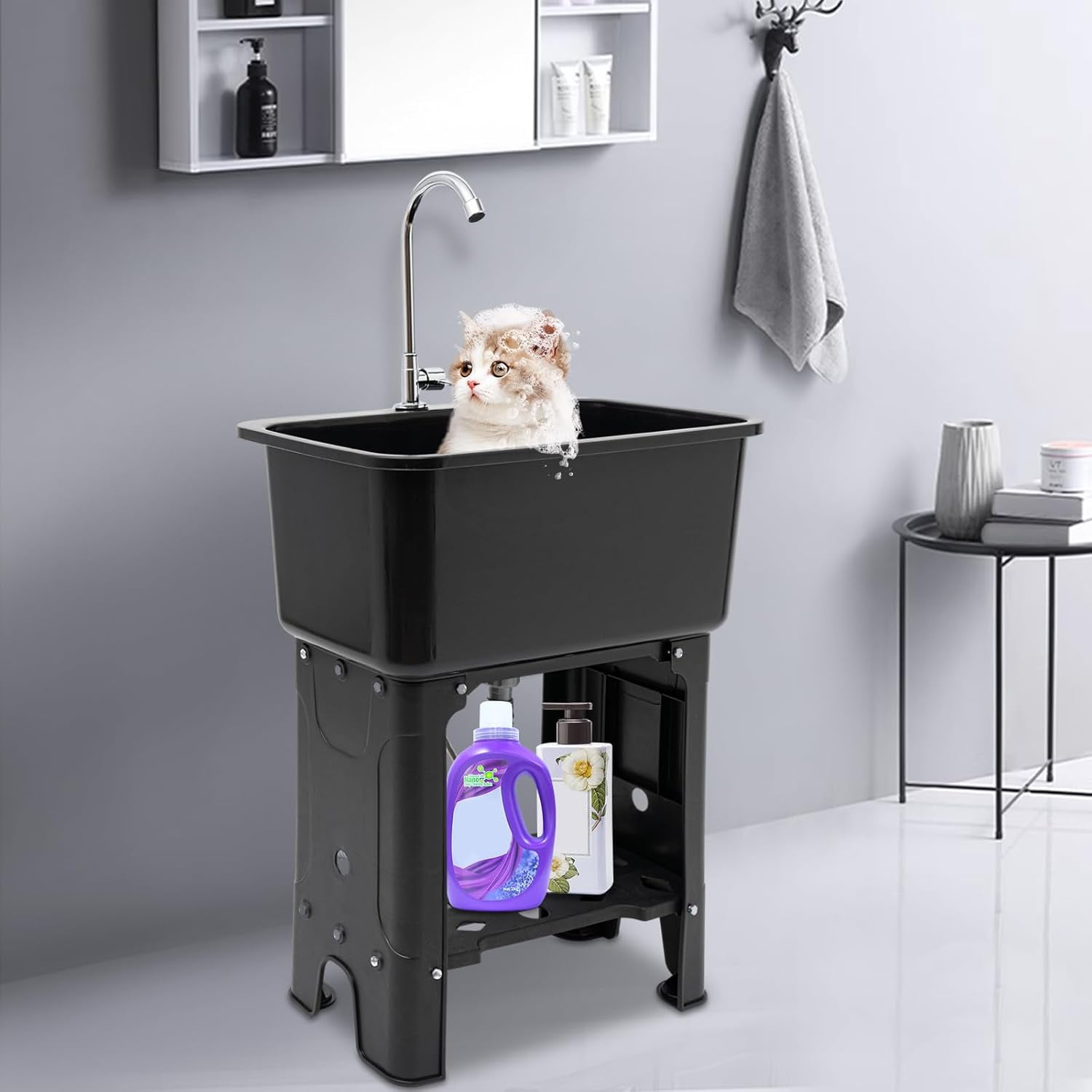 Utility Sink Utility Sink With Faucet Freestanding Utility Sink with Storage Shelf for Cleaning Clothes Pets Pots and Pans