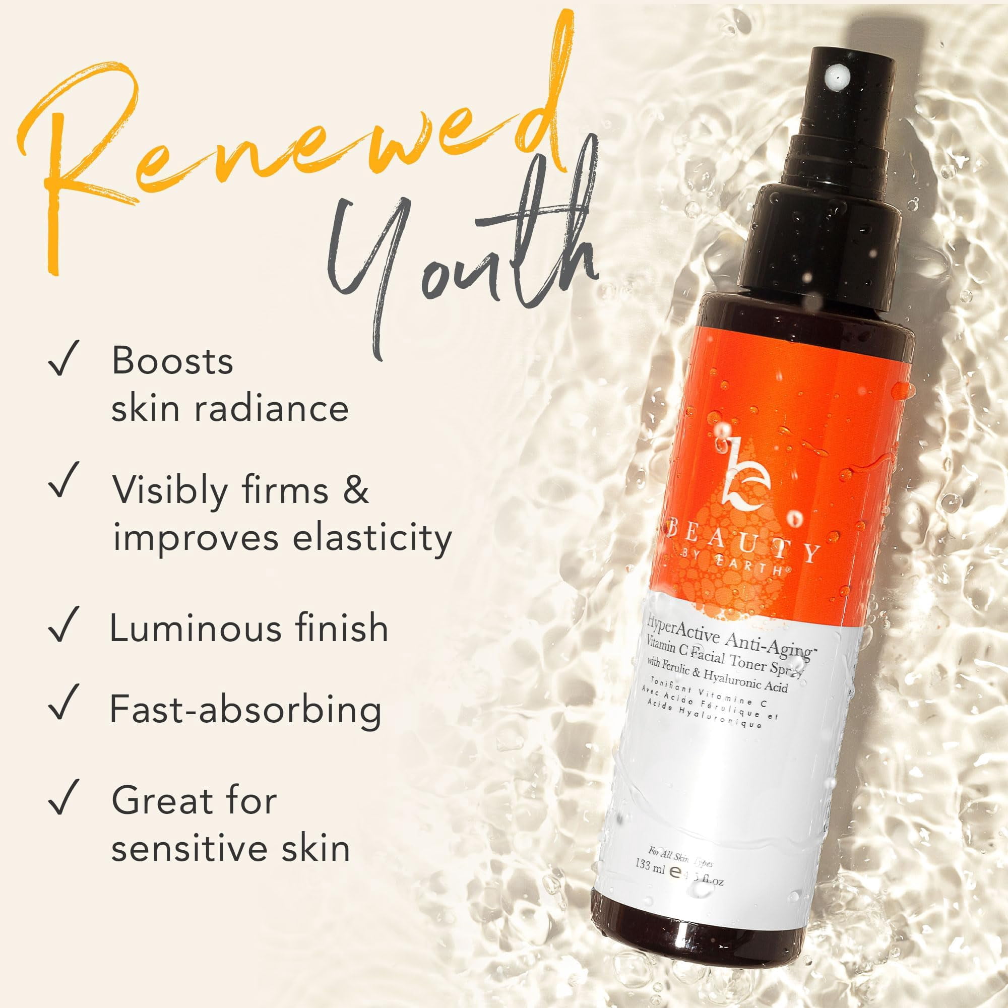 Beauty by Earth Vitamin C Face Toner - USA Made with Natural & Organic Ingredients, Alcohol-Free Skin Brightening Facial Toner for Sensitive and Aging Skin, 4.5 fl.oz