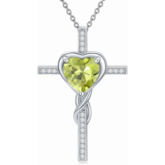 Cross Birthstone Necklace for Women Sterling Silver Heart Cross Pendant Necklace Cross Christian Jewelry Christmas Birthday Gifts for Her Wife Girlfriend Mom[l560]