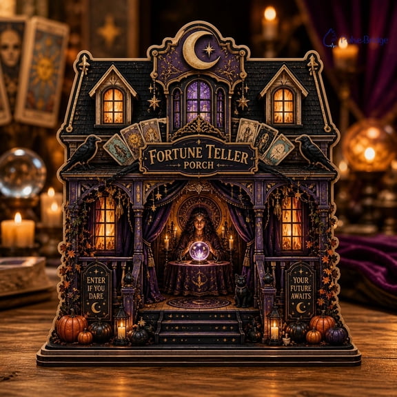Halloween Wooden Block Decor Fortune Teller Porch Wood Tabletop Display for Spooky Seasonal Decor