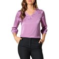 thumbnail image 5 of Allegra K Women's Satin Blouse Casual Solid Long Sleeve V Neck Top Shirts, 5 of 6