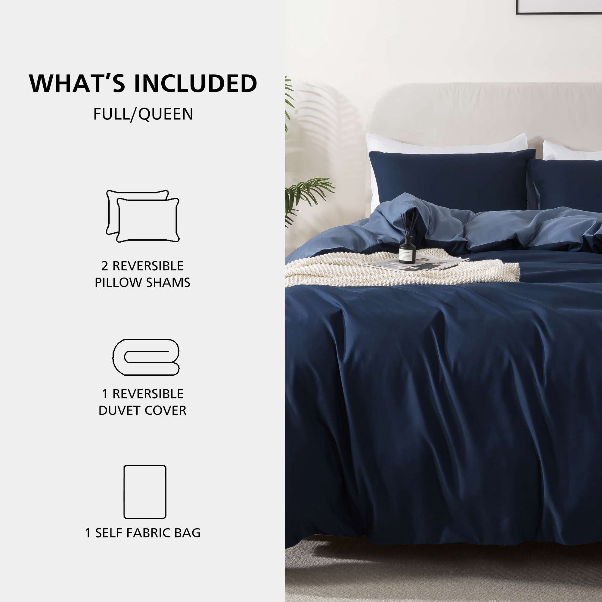 Mainstays Full/Queen Duvet Cover Set, All-Season, 3-Piece, Navy