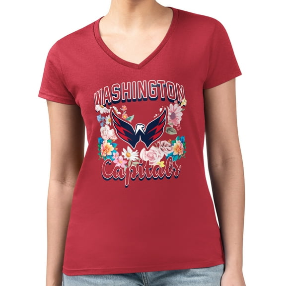 Women's G-III 4Her by Carl Banks Red Washington Capitals Super-Slim Fit Lightweight Flower Logo V-Neck T-Shirt