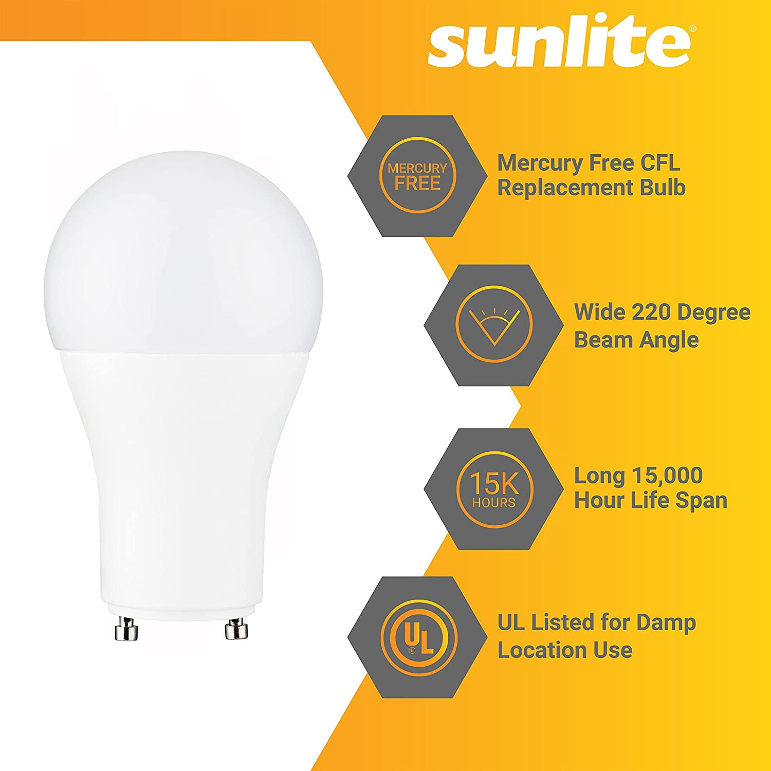 Sunlite LED A19 Light Bulb, 14 Watts (100W Equivalent), GU24 Twist and Lock Base, Dimmable,UL Listed, 4000K Cool White, 6-Pack