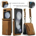 thumbnail image 3 of SaniMore Case for Samsung Galaxy Z Flip 5 6.7" 2023, Retro PU Leather Case Soft TPU Inner Detachable Magnetic Folding Card Pocket Flip Kickstand Anti-drop Shockproof Protectiive Cover, Brown, 3 of 9