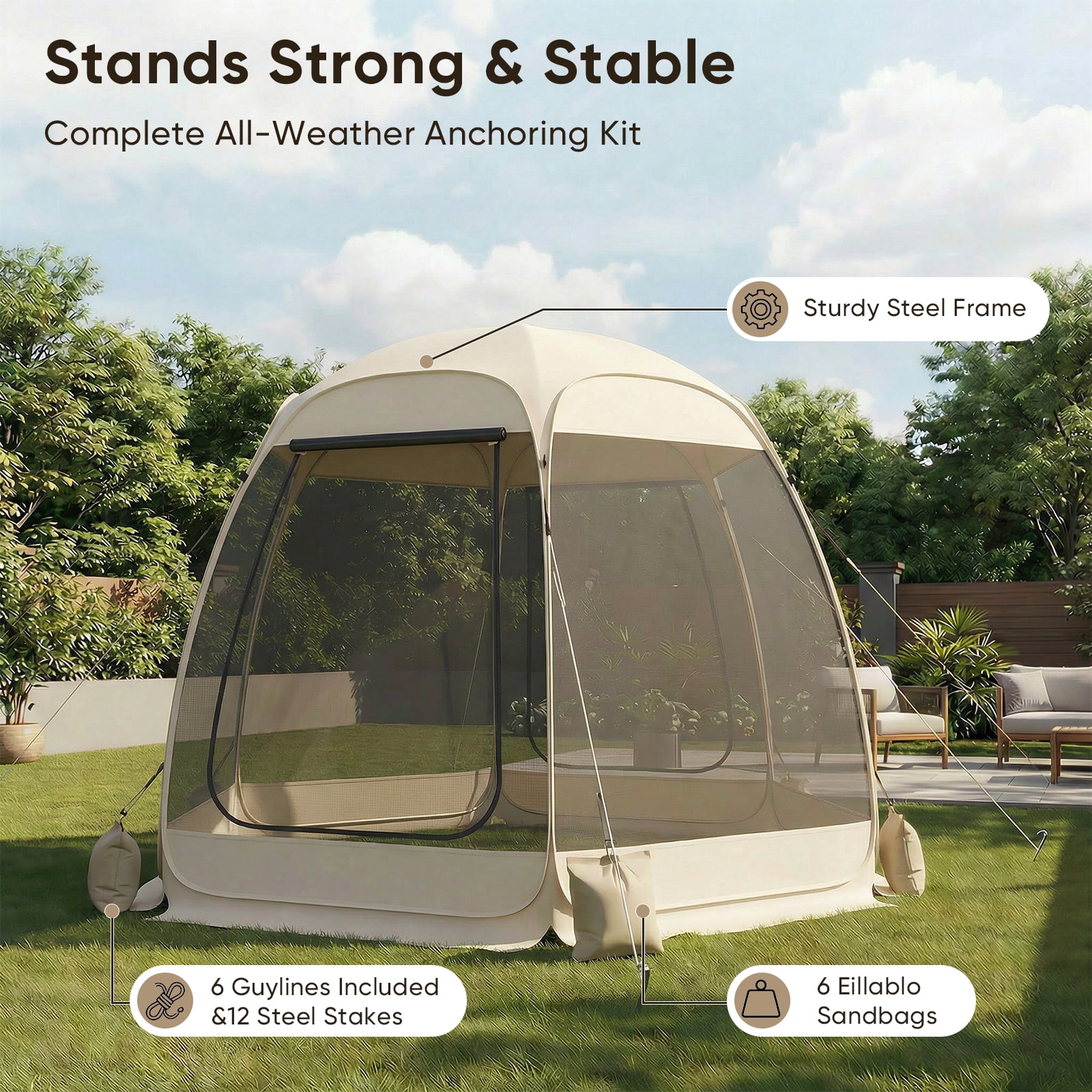 TABU Screen House Tent, 10x10ft Pop up Screen Tent, 6-7 Person Screened Canopy Tent with Carry Bag for Backyard & Outdoor Activities