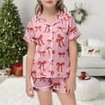thumbnail image 4 of Teen Silk Pajamas for Kids Valentine Pjs Short Sleeve Bow Print Button Down Shirt Girls Pajama Set 10-11 Years, 4 of 4