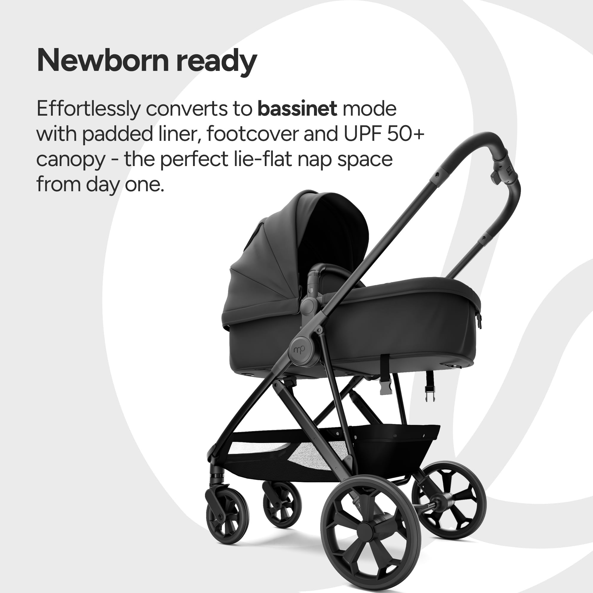Mompush Wiz Pro 2-in-1 Baby Stroller with Bassinet Mode, Full-Size All-Terrain Premium Stroller from Newborn to Toddler, Black, 23.8LB, Unisex