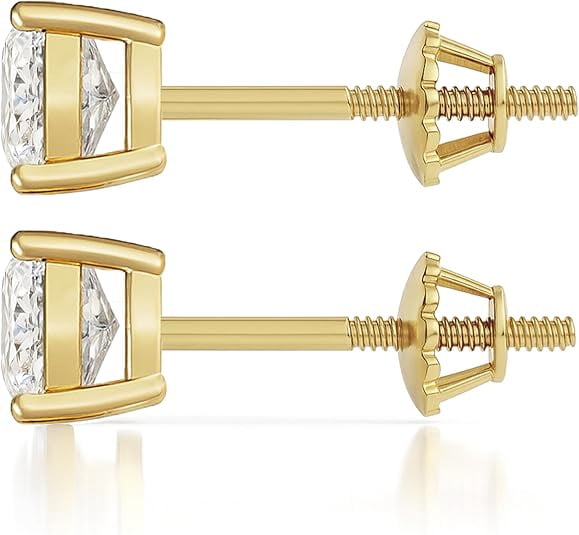 14K Solid Yellow Gold Lab Grown Moissanite Cushion Cut Stud Earrings | 5x5mm | 1.0 CTW | Screw Back | Luxury Fine Jewelry Gift for Women | by Jewelaura