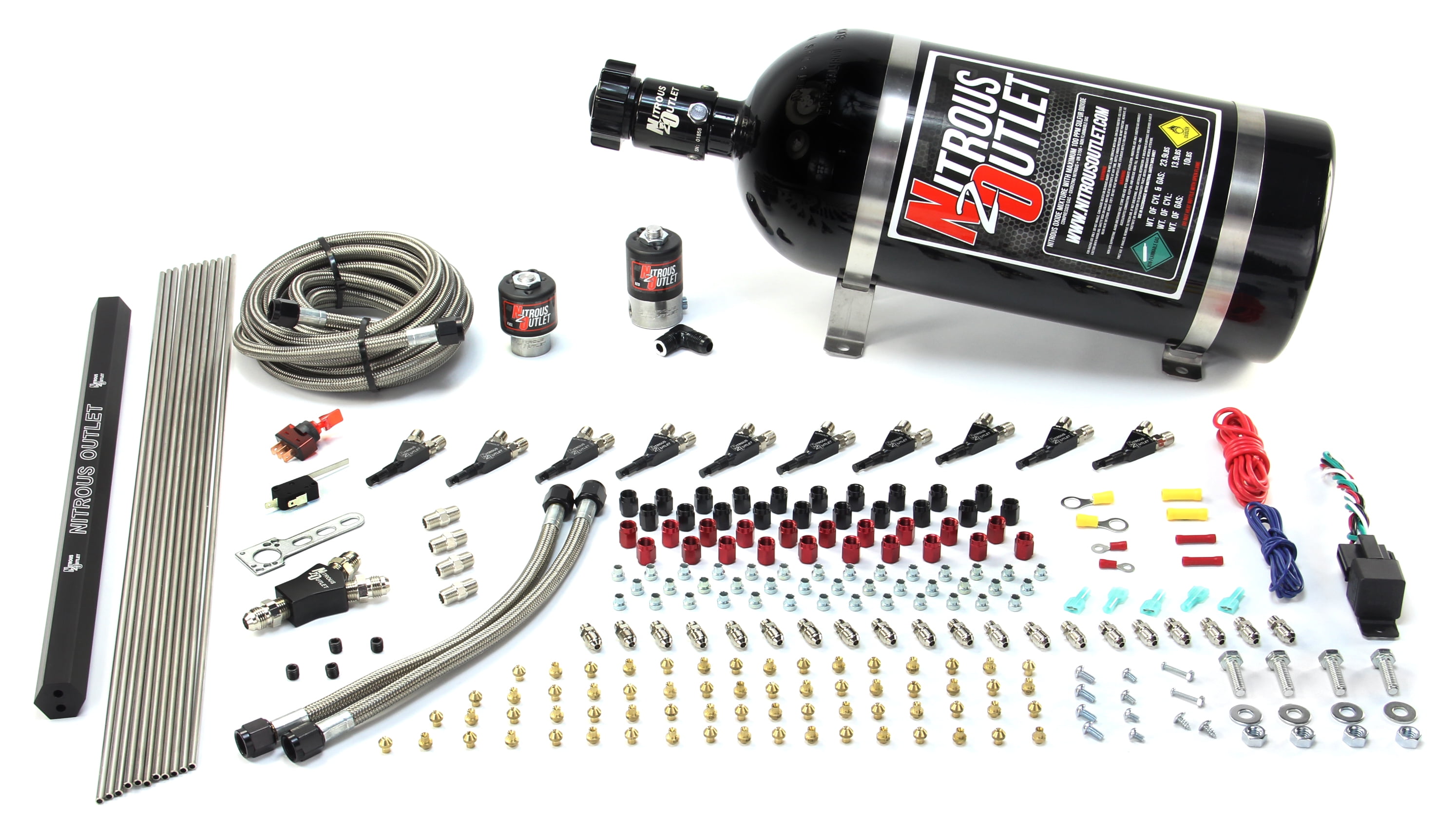 Nitrous Outlet 10 Cylinder 2 Solenoid Direct Port System With Single Rail (E85)(4555 PSI)(12Lb