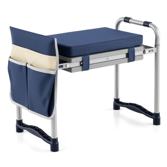 Biotree Foldable Garden Kneeler and Seat with Wide EVA Padding, Gardening Stool Bench with Side Handles and Tool Pouch, 350 lbs, Navy