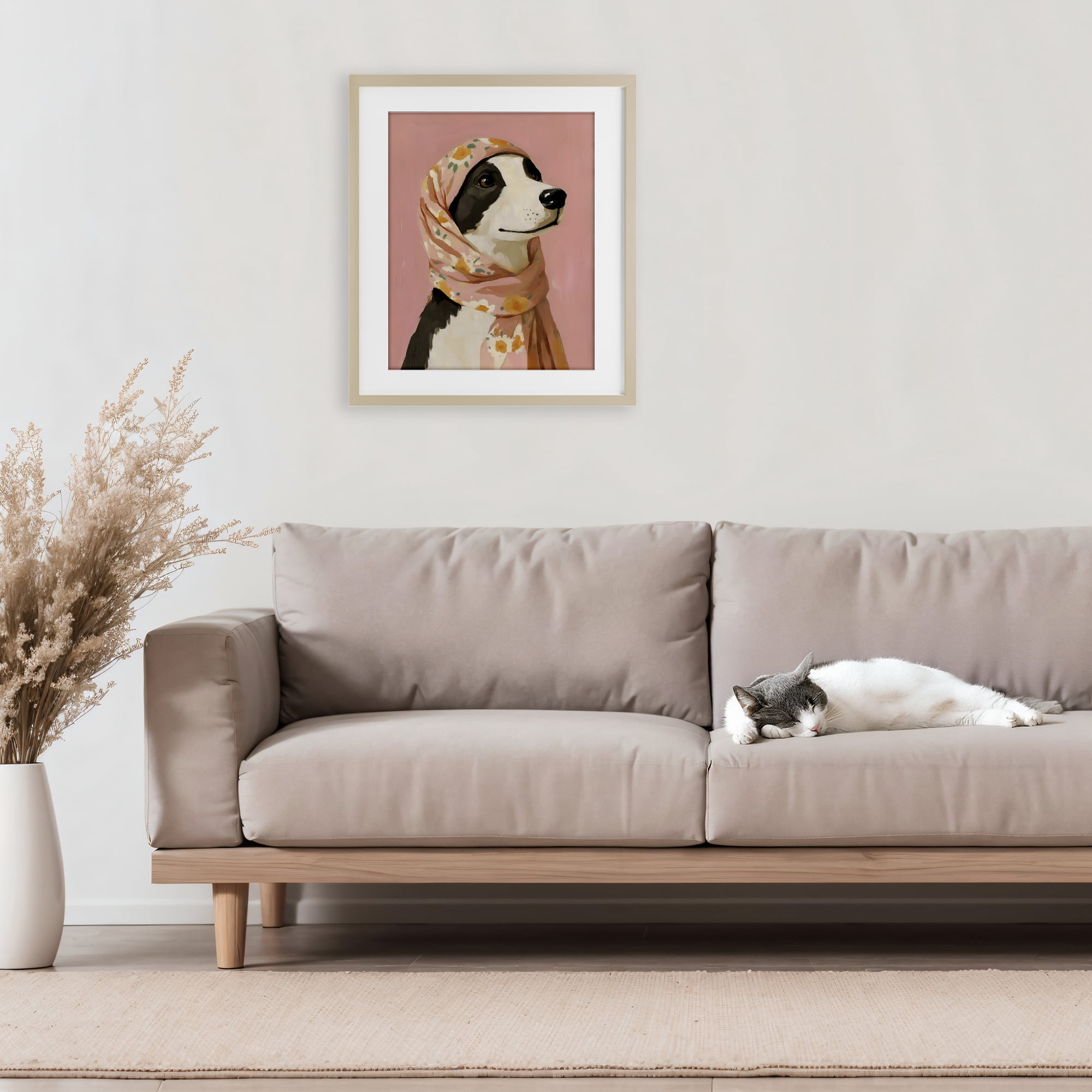 Stupell Industries Dog Babushka in Floral Scarf Birch Framed Print Under Glass, design by The Prints Vibe
