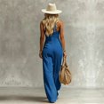 thumbnail image 4 of Women's Linen Jumpsuit, V-Neck Front Clasp Sleeveless, Breathable One-Piece Pants For Spring & Summer Vacation Blue L, 4 of 4