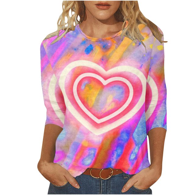 QTOCIO 3/4 Hauts à Manches pour Femmes, Hauts d'Été à Manches 3/4 pour Femmes, T-Shirts de Mode Décontractés Col Rond Manches 3/4 T-Shirt Ample Blouses pour Dames