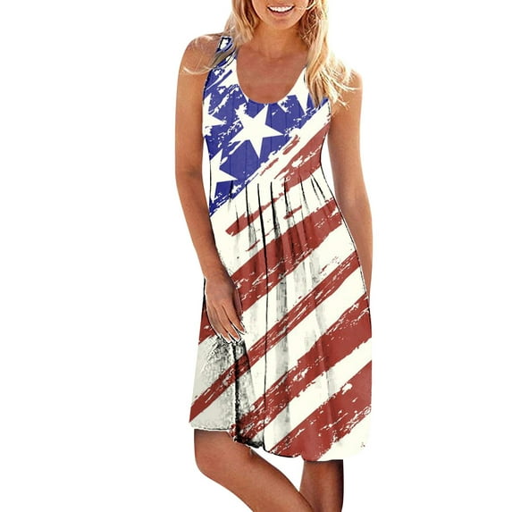 YAGHYAGH Womens Summer Sleeveless USA Flag Print Independent Day Tank Dress