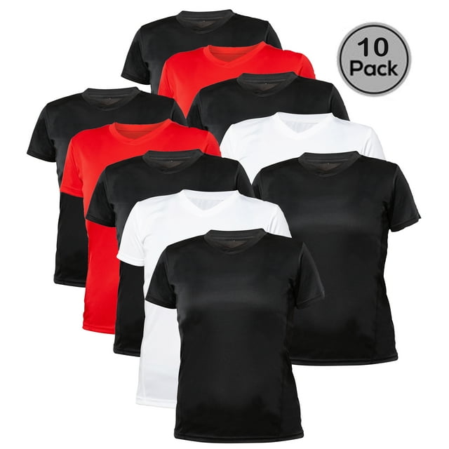 Blank Activewear Lot de 10 T-Shirts pour Femmes, Tissu de Performance à Séchage Rapide