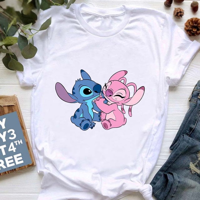 Kawaii Cartoon Stitch T Shirt Children's Clothing Cartoon Women Ohana Lilo Stitch Graphic Tees Cute Anime Tops Harajuku T-shirt160 Gao Jinjia LED