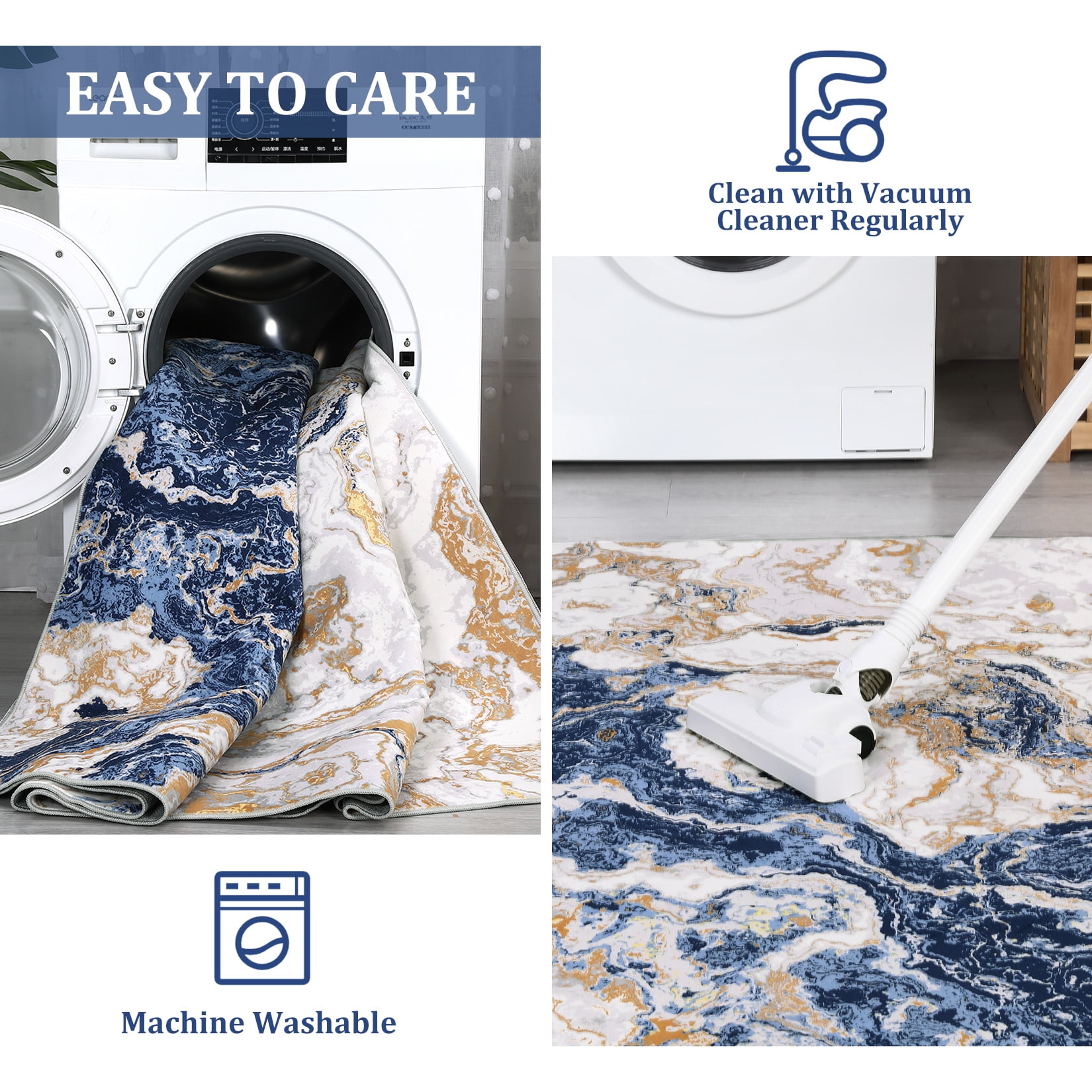 Yesfashion Carpets Area Rugs Washable Abstract Marble Rug,5'*7' Modern Boho Marble Pattern Area Rug,Rug Soft Lu*ury Rug Bedroom Kitchen Dining,Blue blue 5*7ft