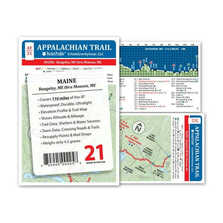 Appalachian Trail Map AT-21 Rangley ME - Monson ME AT Pocket Profile, Weighs onhly 4.5 grams By Antigravity
