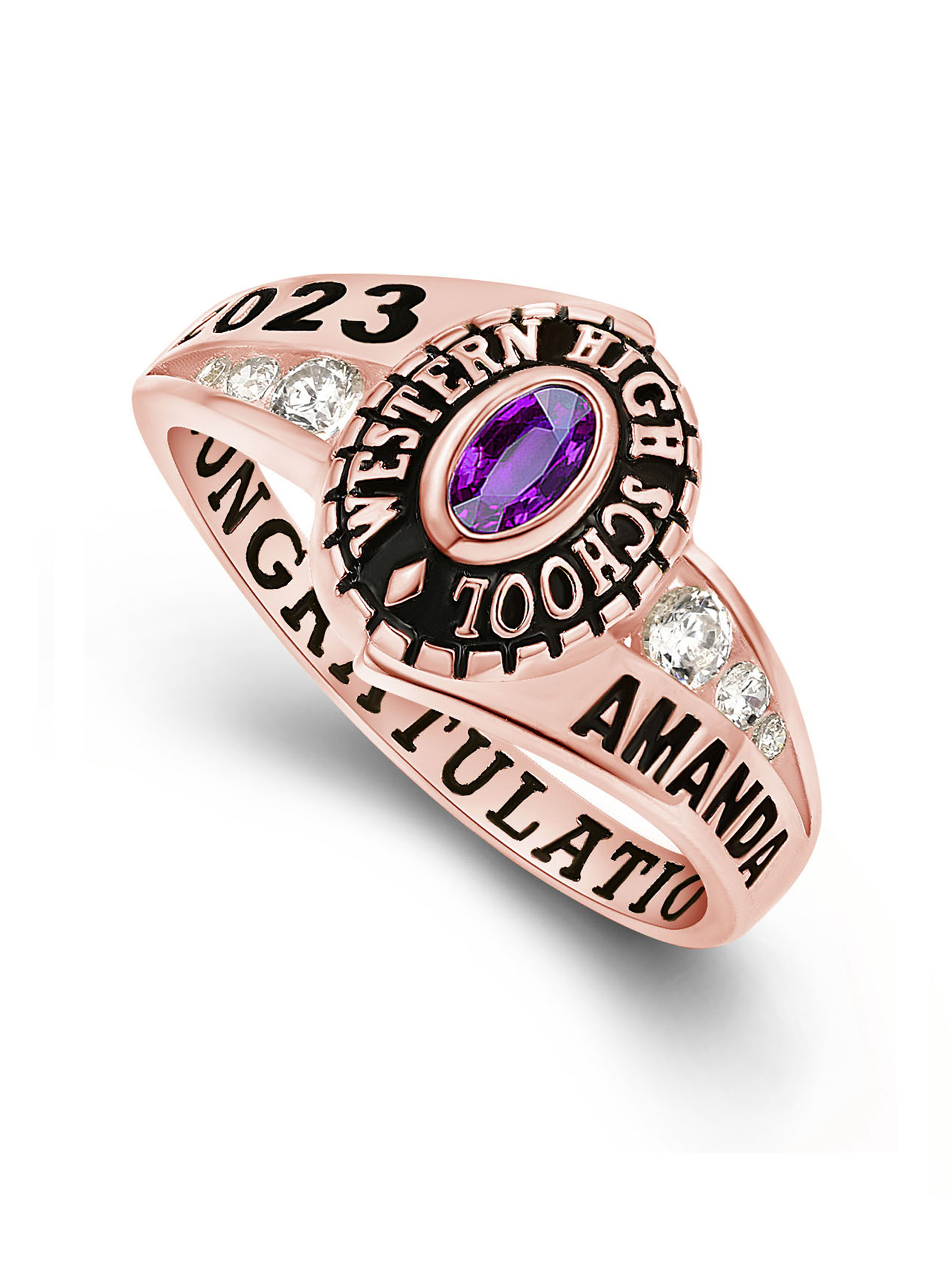 Mementos PJM Custom Women's Class Rings Sterling Silver for High School or College-Rose Gold Plated
