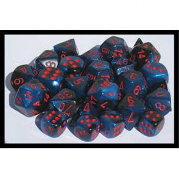 Manufacturing  Black & Starlight Blue Cube Gemini No.7 Dice, Red Numbers - Set of 7